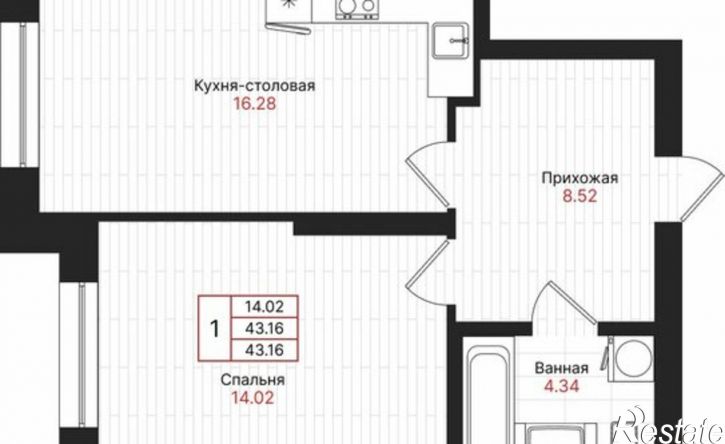 1-комн квартира в новом доме Республика Татарстан (Татарстан), Казань, ЖК Феномен Будущего