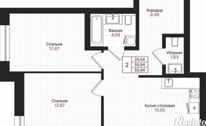 2-комн квартира в новом доме Республика Татарстан (Татарстан), Казань, ЖК Феномен Будущего