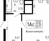 1-комн, 30 кв м, этаж 23/23 ул Аделя Кутуя, 181