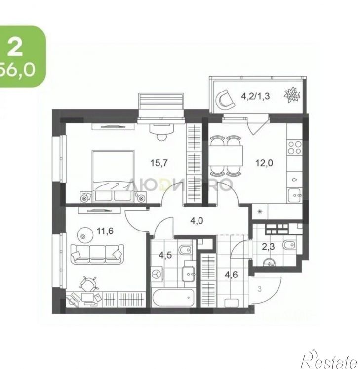 2-комн квартира улица Раскольникова,дом 56