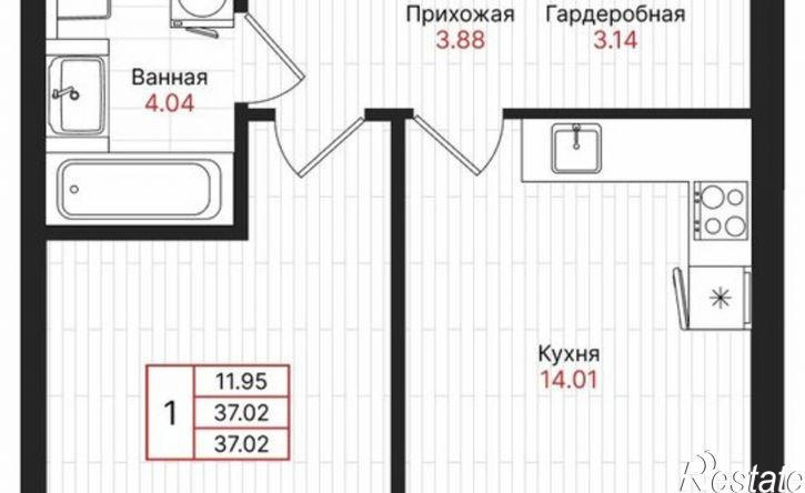 1-комн квартира в новом доме Республика Татарстан (Татарстан), Казань, ЖК Феномен Будущего