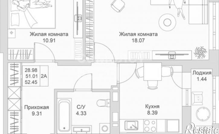 2-комн квартира Республика Татарстан (Татарстан), Казань, улица Александра Курынова, 5к1