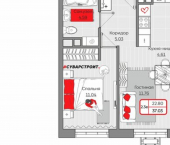 2-комн, 37 кв м, этаж 19/19 Республика Татарстан (Татарстан), Казань, Приволжский район, жилой комплекс Станция Спортивн