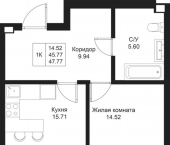 1-комн, 47 кв м, этаж 2/5 ул Рустема Яхина, 15/1