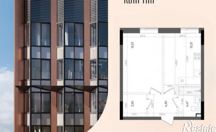 1-комн квартира в новом доме Республика Татарстан (Татарстан), Казань, Бухарская улица, 5