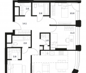3-комн, 92 кв м, этаж 11/25 