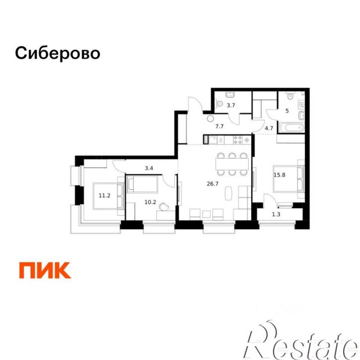 3-комн квартира в новом доме проезд Владимира Шнеппа, 5 к2,  д. 5 к2