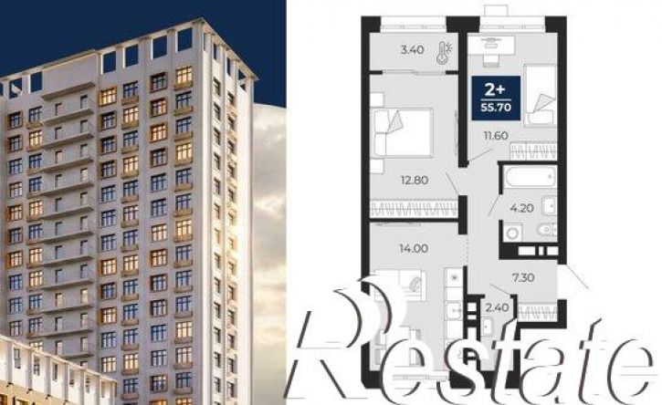 2-комн квартира в новом доме Клубная улица, 9А,  д. 9А