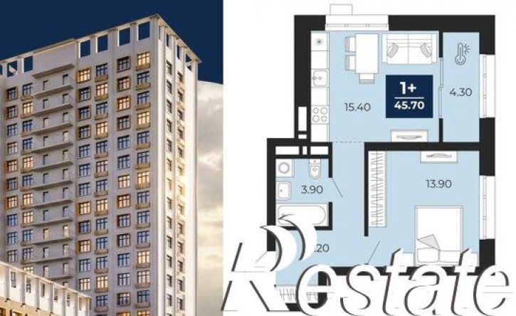1-комн квартира в новом доме Клубная улица, 9А,  д. 9А