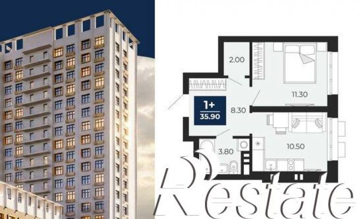 1-комн квартира в новом доме Клубная улица, 9А,  д. 9А