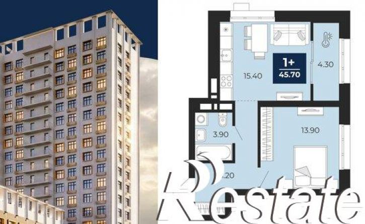 1-комн квартира в новом доме Клубная улица, 9А,  д. 9А