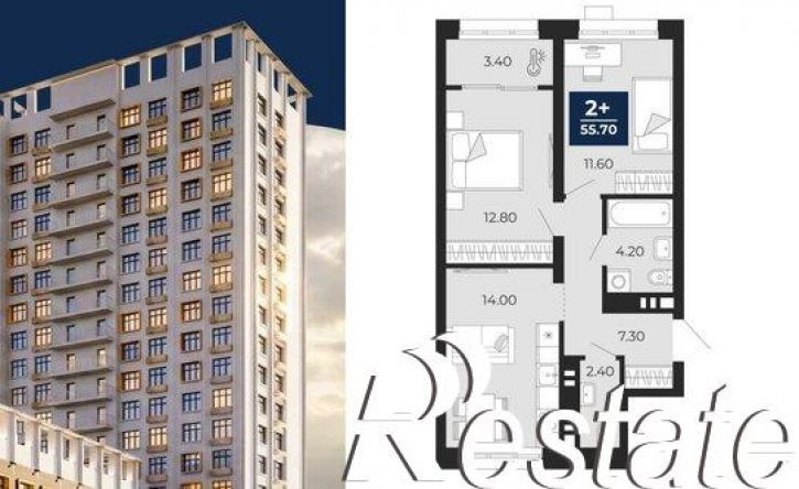2-комн квартира в новом доме Клубная улица, 9А,  д. 9А