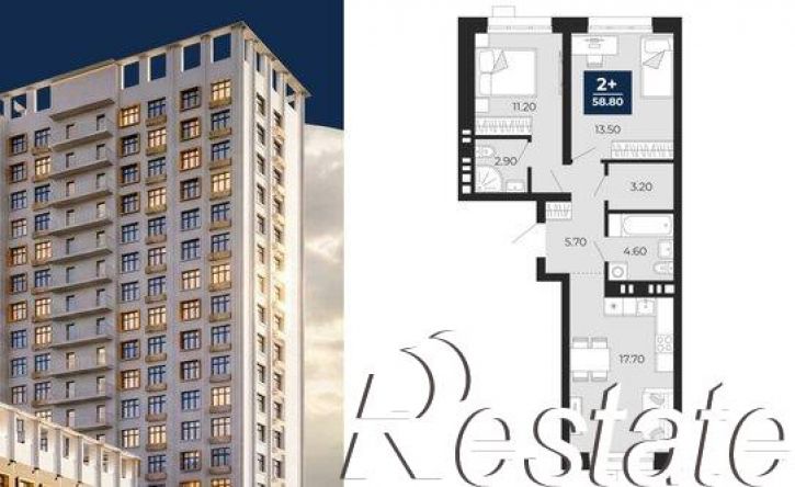 2-комн квартира в новом доме Клубная улица, 9А,  д. 9А