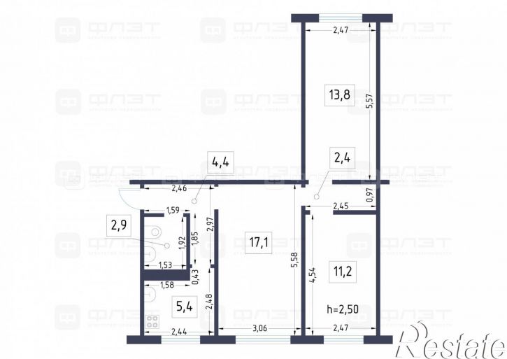 3-комн квартира ул. Центральная, дом 6