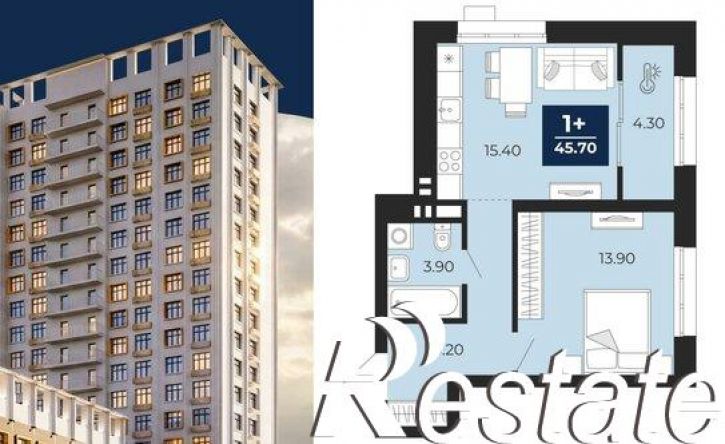 1-комн квартира в новом доме Клубная улица, 9А,  д. 9А