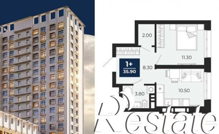 1-комн квартира в новом доме Клубная улица, 9А,  д. 9А