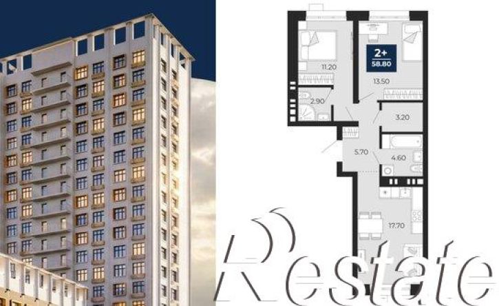 2-комн квартира в новом доме Клубная улица, 9А,  д. 9А